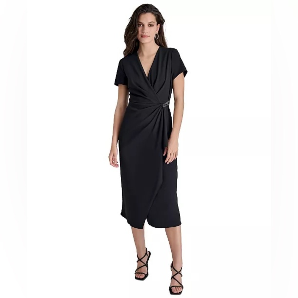 DKNY Women's Surplice-Neck Embellished Scuba Dress Size 8